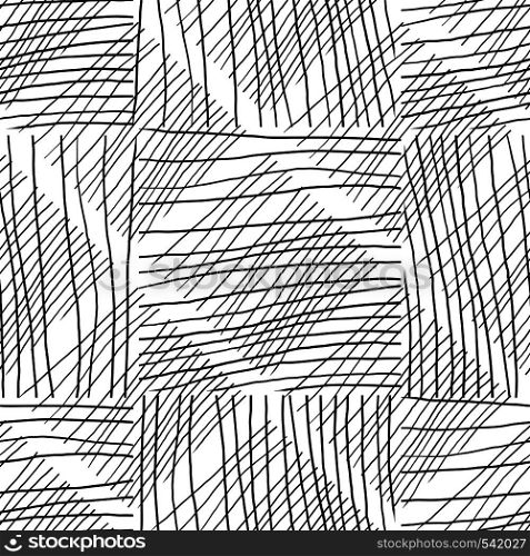 Black and white seamless pattern hand drawn texture. Abstract background withc handmade lines. Design for fabric, textile print, wrapping paper. Black and white seamless pattern hand drawn texture.