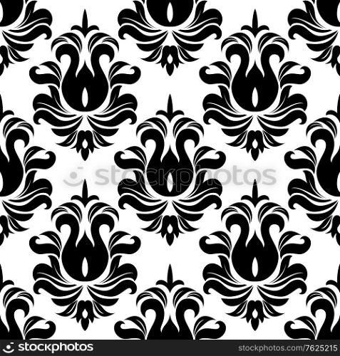 Black and white seamless pattern in damask style
