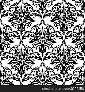 Black and white seamless repeat design with a floral theme
