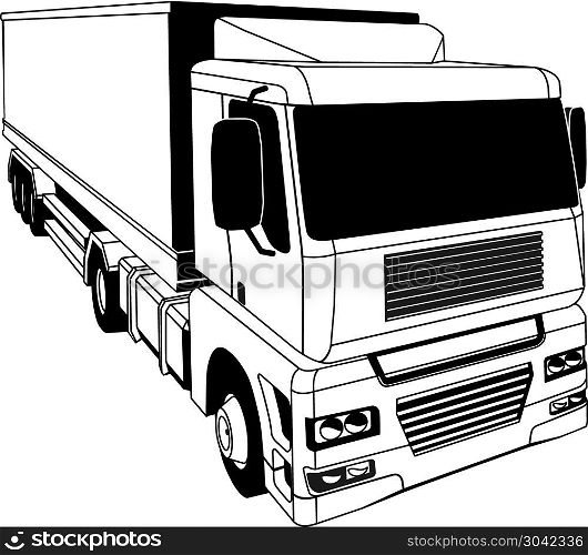 Black and white semi truck. A black and white illustration of a stylised semi truck. Black and white semi truck