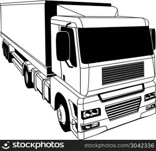 Black and white semi truck. A black and white illustration of a stylised semi truck. Black and white semi truck