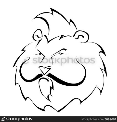 Black and white silhouette of a lion with a mustache. Vector illustration