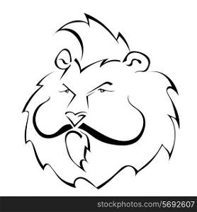 Black and white silhouette of a lion with a mustache. Vector illustration