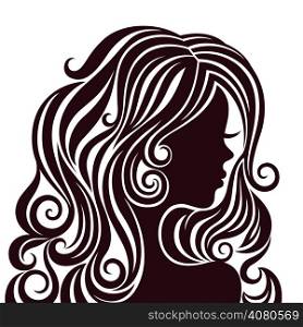 Black and white silhouette of a young lady with luxurious hair