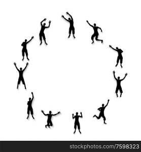 Black and white silhouettes of jumping happy and joyful people. Vector Illustration. EPS10. Black and white silhouettes of jumping happy and joyful people. Vector Illustration