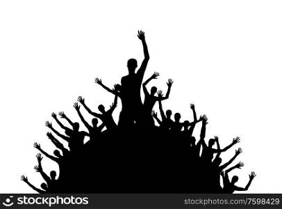 Black and white silhouettes of jumping happy and joyful people. Vector Illustration. EPS10. Black and white silhouettes of jumping happy and joyful people. Vector Illustration