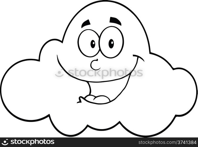 Black And White Smiling Cloud Cartoon Mascot Character Illustration Isolated on white