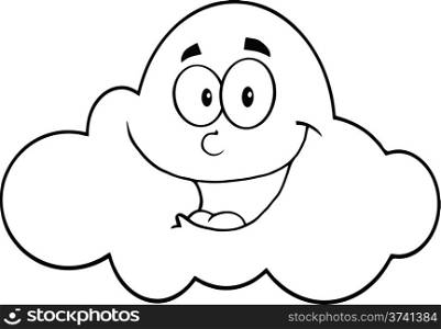 Black And White Smiling Cloud Cartoon Mascot Character Illustration Isolated on white