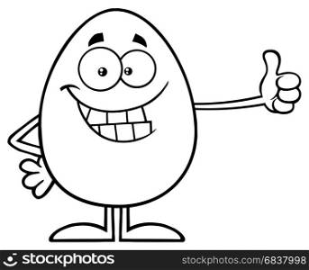 Black And White Smiling Egg Cartoon Mascot Character Showing Thumbs Up. Illustration Isolated On White Background