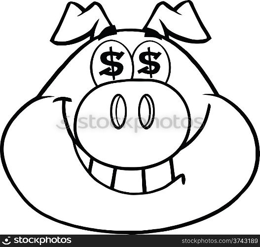 Black And White Smiling Rich Pig Head With Dollar Eyes
