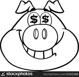 Black And White Smiling Rich Pig Head With Dollar Eyes