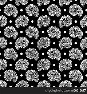 Black and white spiral pattern. Ammonite seamless background. Seashells pattern for textile design.. Black and white spiral pattern. Ammonite seamless background. Seashells pattern for textile design