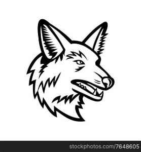 Black and white sports mascot illustration of head of a maned wolf, the largest canid of South America viewed from side on isolated background in retro style.. Head of a Maned Wolf Mascot Side View Black and White