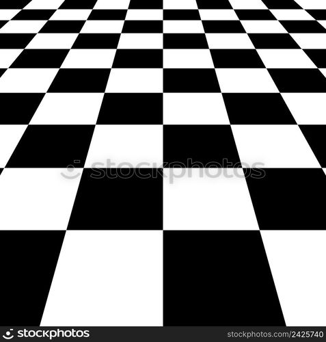 Black and white squares checkered Board background, vector chessboard perspective