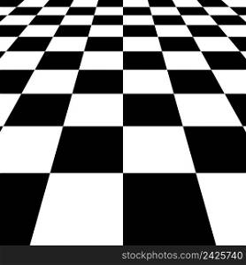 Black and white squares checkered Board background, vector chessboard perspective