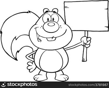 Black And White Squirrel Cartoon Mascot Character Holding A Wooden Board