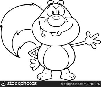 Black And White Squirrel Cartoon Mascot Character Waving
