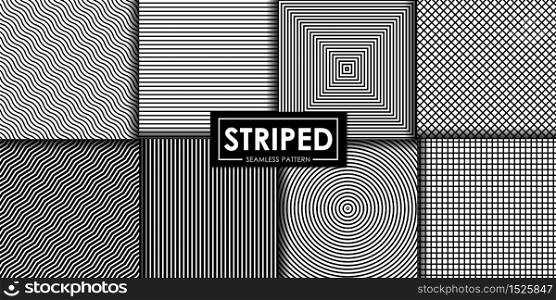 Black and white striped seamless pattern vector collection, Decorative wallpaper.