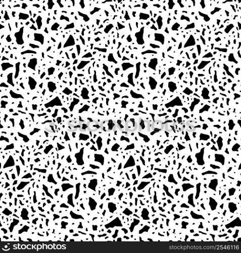 Black and White Terrazzo Vector Seamless Pattern. Awesome for classic product design, fabric, backgrounds, invitations, packaging design projects. Surface pattern design.