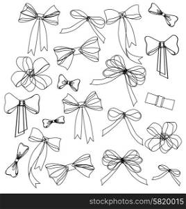 Black and white thin line silhouette image of bow set .