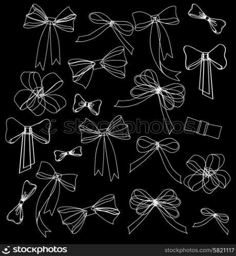 Black and white thin line silhouette image of bow set .