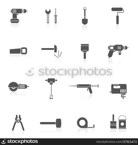 Black and white tools for repair and home improvement in bw color vector illustration. Home Repair Tools Icon Flat