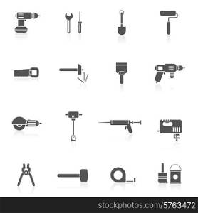 Black and white tools for repair and home improvement in bw color vector illustration. Home Repair Tools Icon Flat