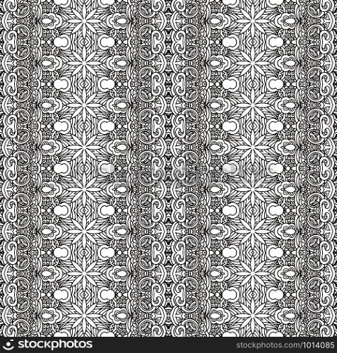 Black and white tracery ornamental lace vector seamless pattern. Line art contour. Seamless abstract background tiled pattern geometric