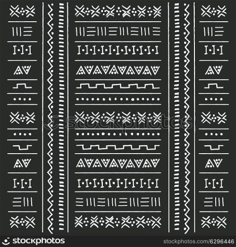 Black and white tribal ethnic pattern with geometric elements, traditional African mud cloth, tribal design, vector illustration