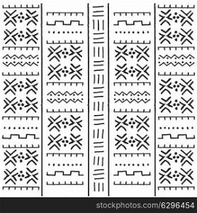 Black and white tribal ethnic pattern with geometric elements, traditional African mud cloth, tribal design, vector illustration
