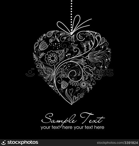 Black and White Valentine Heart illustration.