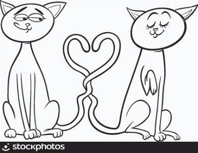 Black and White Valentines Day Cartoon Illustration of Funny Cats Couple in Love for Coloring Book