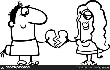 Black and White Valentines Day Cartoon Illustration of Funny Couple in Love for Coloring Book
