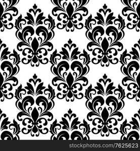 Black and white vintage floral seamless pattern background with arabesque elements in damask style for wallpaper or textile design. Damask style seamless floral pattern with arabesque elements