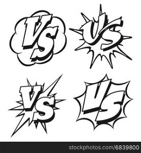 Black and white VS letters patches. Black and white battle confrontation patches or VS letters. Vector illustration