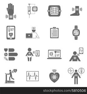 Black and white wearable smart electronic patch isolated flat icons vector illustration. Wearable smart electronic patch flat icons