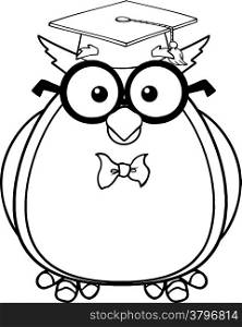 Black And White Wise Owl Teacher Cartoon Character With Glasses And Graduate Cap