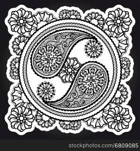 Black and white yin-yang sign. Black and white yin-yang sign on black background. Vector illustration