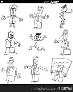 Black and WhiteCartoon Illustration of Businessmen People Characters Set