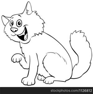 Black and WhiteCartoon Illustration of Funny Fluffy Cat or Kitten Animal Character Coloring Book Page