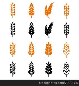 Black and yellow wheat ears silhouettes vector icons. Illustration of harvest grain of collection. Black and yellow wheat ears silhouettes vector icons