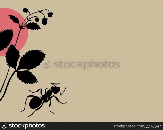 black ant on brown background, vector illustration