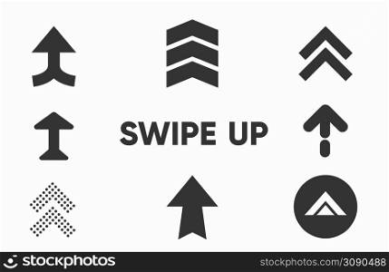 Black arrows, buttons and web icons for advertising and marketing in social media application. Swipe up, set of buttons for social media.. Black arrows, buttons and web icons for advertising and marketing in social media application. Swipe up, set of buttons