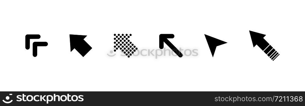 Black arrows collection. Set of black arrow cursor icons in a row isolated on white background. Arrows vector icons. Eps10