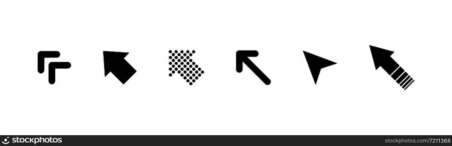 Black arrows collection. Set of black arrow cursor icons in a row isolated on white background. Arrows vector icons. Eps10