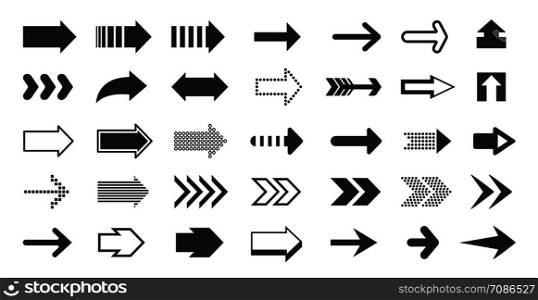 Black arrows. Direction pointers, up down left right signs of dots shapes and strokes, flat cursor pixel next sign. Vector arrow signage set. Black arrows. Direction pointers, up down left right signs of dots shapes and strokes, flat cursor pixel next sign. Vector arrow set
