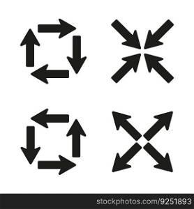 Black arrows inward outward. Pointer arrow icon. Line emblem. Navigation pointer. Vector illustration. Stock image. Black arrows inward outward. Pointer arrow icon. Line emblem. Navigation pointer. Vector illustration.
