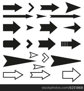 Black arrows pointing right. Arrow shape element set. Vector illustration. EPS 10.. Black arrows pointing right. Arrow shape element set. Vector illustration.