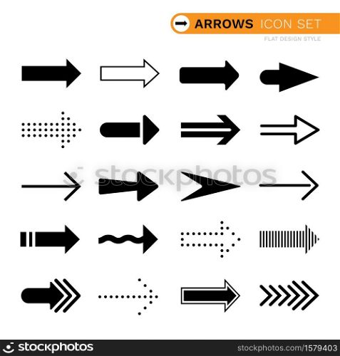 Black arrows set icon flat design style isolated on white background vector illustration