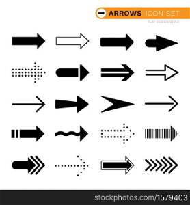 Black arrows set icon flat design style isolated on white background vector illustration